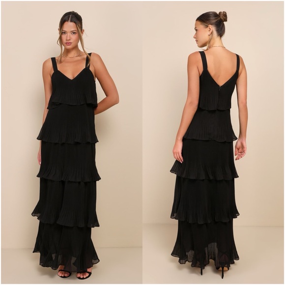 Lulus Dresses & Skirts - LULU’S Elegant Nature Black Pleated Sleeveless Tiered Maxi Dress